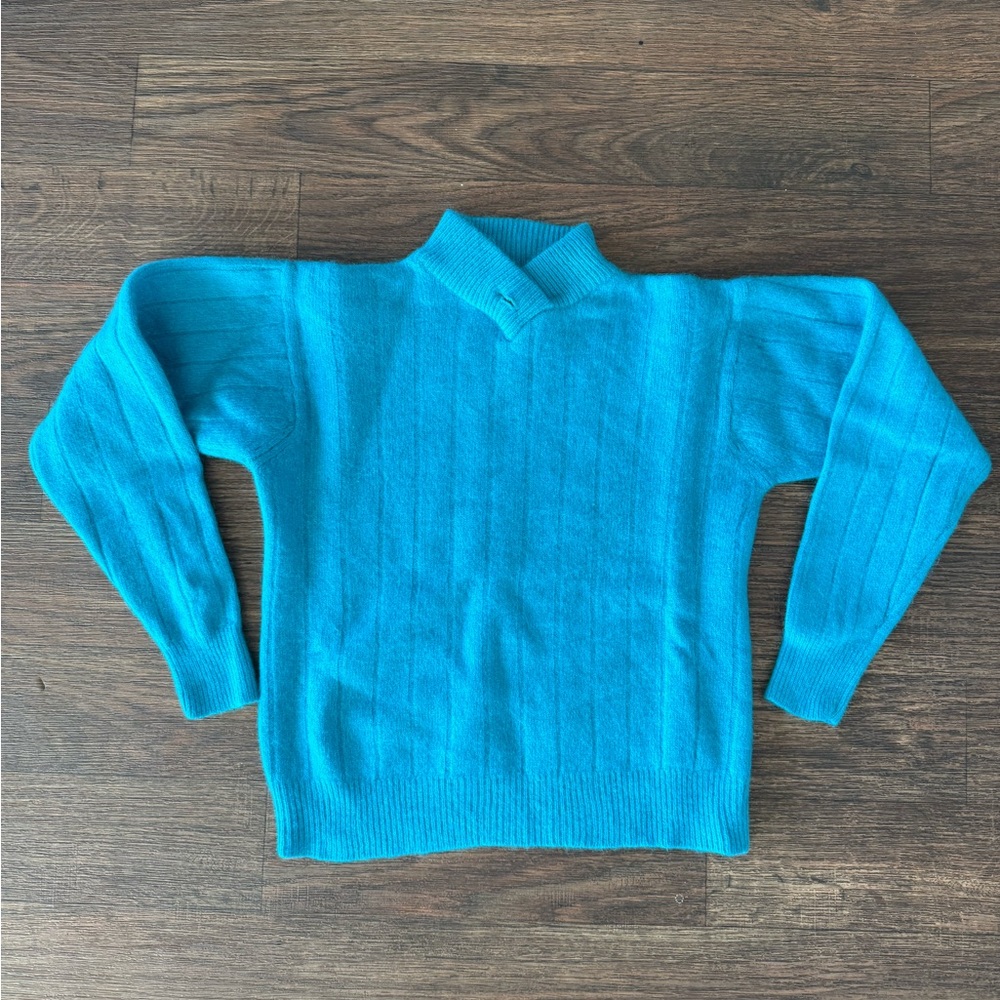 Vintage Lauren Cole Blue Angora Sweater w/mandarin collar - S - Pre-owned